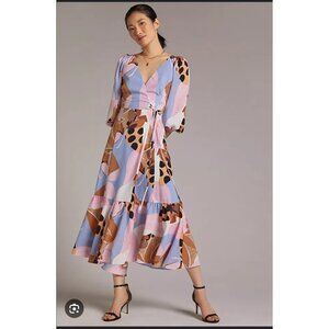 Anthropologie Hutch Bloom Wrap Midi Dress Size M Open Lace Up Back